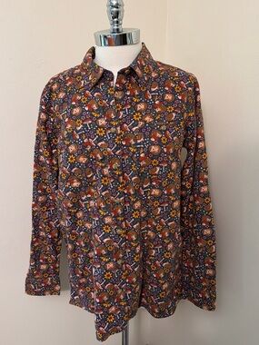 Duluth Hedgehog and Mushroom Print Flannel Shirt L